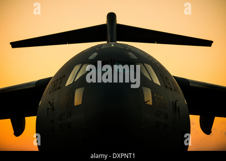 A US Air Force C-17 Globemaster III cargo aircraft assigned to the 437th Airlift Wing sits on the flightline March 24, 2014 in Charleston, S.C. Stock Photo