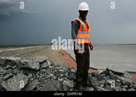 TANZANIA Geita Gold Mine, open-cast gold mine of company AngloGold Ashanti, sewage pond for toxic effluents from gold ore processing containing chemicals like, cyanide process or the MacArthur-Forrest process Stock Photo