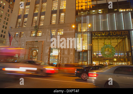 The Tiffany & Co., and Trump Tower on Fifth Avenue with holiday decoration, New York City, NY, USA Stock Photo