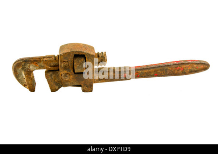 old pipe wrench on white Stock Photo