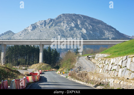 tav viaduct construction in basque country with environment damage Stock Photo
