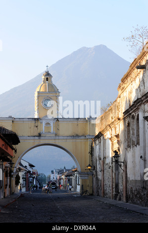 Volcan de Agua, the Volcano of Water, 3766m, dominates views to the south of Antigua Guatemala. Stock Photo