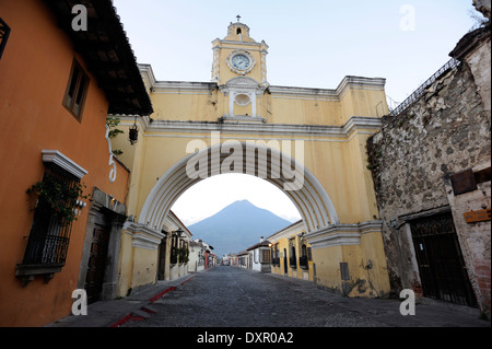 Volcan de Agua, the Volcano of Water, 3766m, dominates views to the south of Antigua Guatemala. Stock Photo