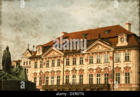 Vintage image of Kinsky Palace and the Jan Hus Monument in Prague, Czech Republic Stock Photo