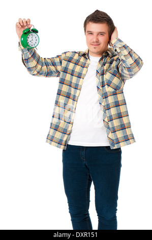 Man with alarm clock Stock Photo