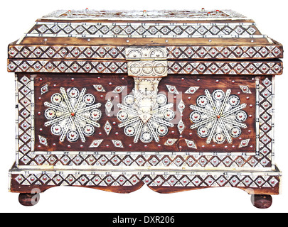 Traditional handmade Moroccan chest isolated on white background Stock Photo