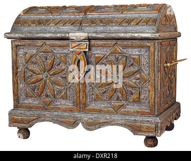 Traditional handmade Moroccan chest isolated on white background Stock Photo