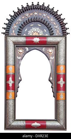 Antique Moroccan mirror frame made ​​of wood and silver, isolated on white background Stock Photo