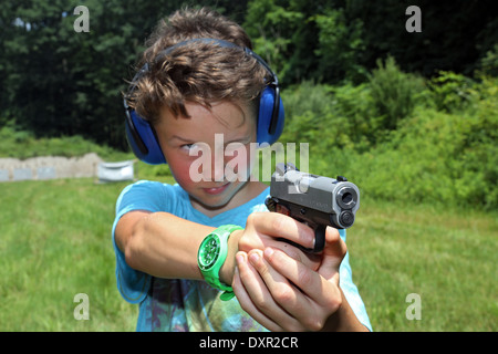 Du Bois, United States, boy aiming with a gun Stock Photo