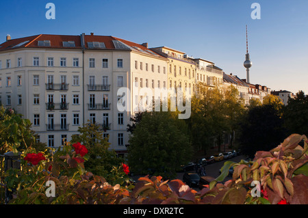 Prenzlauerberg District, building around the former Wasserturm, 1873 brick water tower converted to an apartment. Tower TV. Wass Stock Photo