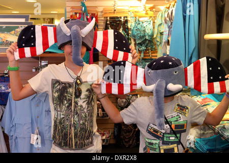 Pass A Grille, United States of America, Boys wearing funny Huete in elephant shape