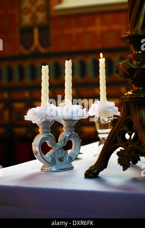 Porcelain Candleholder in the Church Stock Photo