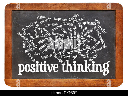 positive thinking word cloud on a vintage slate blackboard Stock Photo