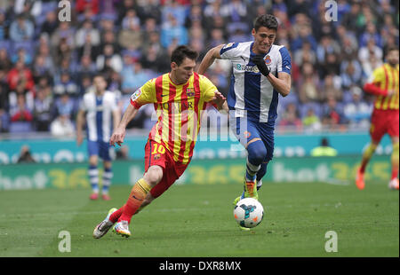 Barcelona, Spain. 29th Mar, 2014. Messi in action during the Spanish La Liga game between Espanyol and Barcelona Credit:  Action Plus Sports/Alamy Live News Stock Photo