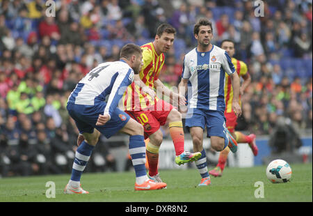 Barcelona, Spain. 29th Mar, 2014. Messi during the Spanish La Liga game between Espanyol and Barcelona Credit:  Action Plus Sports/Alamy Live News Stock Photo