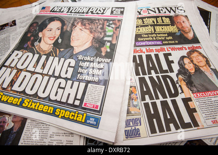 Headlines of the New York Post and Daily News feature the same story on the suicide of fashion designer L'Wren Scott Stock Photo