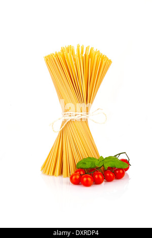 Spaghetti Basil Tomatoes Stock Photo