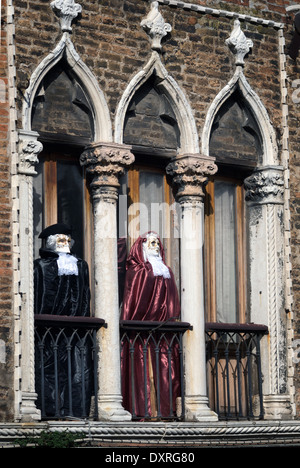 Carnival decorated windows and balconies in Murano island in Venice Stock Photo