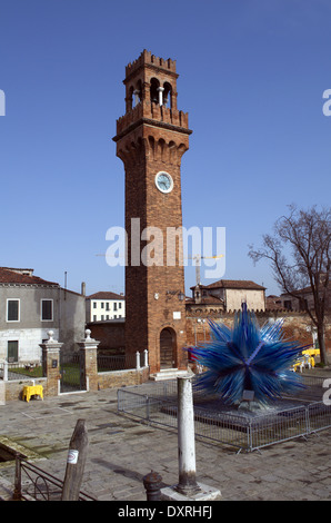 Blue murano glass sculpture in island Murano in Venice Stock Photo