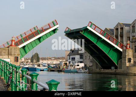 Weymouth town bridge being opened . Stock Photo