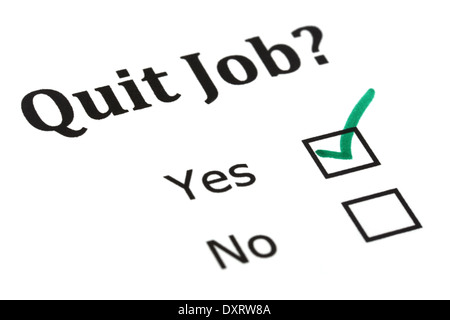 Quit job check mark on white paper Stock Photo