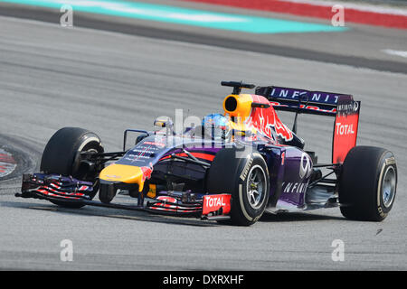 Sepang, Malaysia. 30th Mar, 2014. Red Bull driver Sebastian Vettel of Germany drives during the Malaysian Formula One Grand Prix at Sepang International Circuit in Sepang, Malaysia, March 30, 2014. Credit:  Chong Voon Chung/Xinhua/Alamy Live News Stock Photo