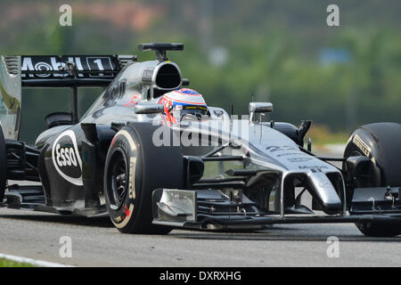 Sepang, Malaysia. 30th Mar, 2014. McLaren driver Jenson Button of Britain drives during the Malaysian Formula One Grand Prix at Sepang International Circuit in Sepang, Malaysia, March 30, 2014. Credit:  Chong Voon Chung/Xinhua/Alamy Live News Stock Photo