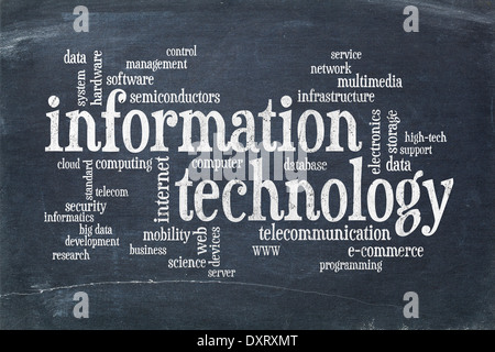 information technology word cloud on vintage slate blackboard Stock Photo