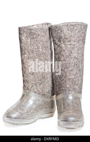 traditional Russian felt boots with galoshes Stock Photo