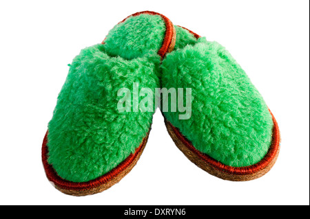 natural woolen slippers on white background Stock Photo