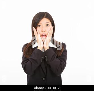 Businesswoman surprised or scared expression Stock Photo