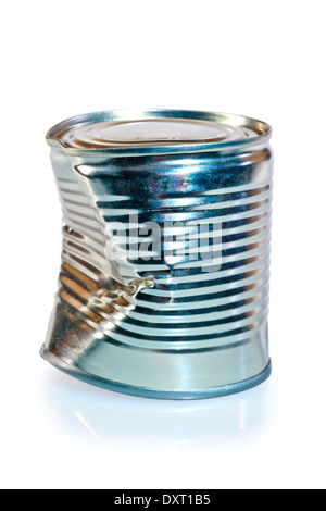 crumpled metal tin can on white background Stock Photo