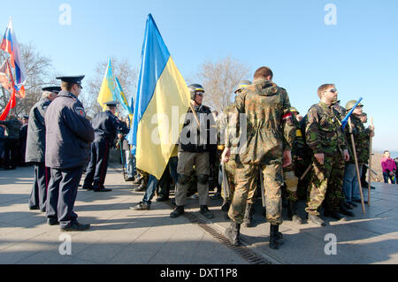 Odessa, Ukraine. 30th March, 2014. Activist in the right sector. Radical 'right sector' and self-defense maidan provoked the first clash with supporters antimaidan 'Kulikovo Field' Odessa. Odessa police squad and pushed down radicals Potemkin Stairs. No victims and injured. Credit:  Andrey Nekrasov/Alamy Live News Stock Photo