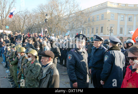 Odessa, Ukraine. 30th March, 2014. Radical 'right sector' and self-defense maidan provoked the first clash with supporters antimaidan 'Kulikovo Field' Odessa. Odessa police squad and pushed down radicals Potemkin Stairs. No victims and injured. Credit:  Andrey Nekrasov/Alamy Live News Stock Photo