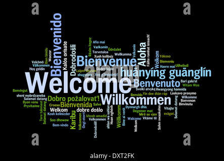 Welcome phrase in 78 different languages. Words cloud concept Stock Photo