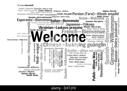 Welcome phrase in 78 different languages. Words cloud concept Stock Photo