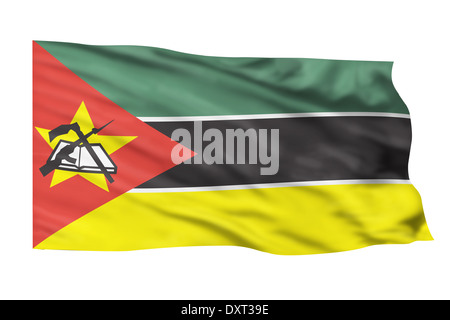 Mozambique flag blowing in the high wind . Stock Photo