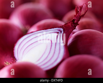 Extreme close up of raw sliced red onion Stock Photo