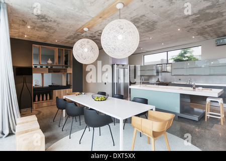 Modern dining room and kitchen Stock Photo
