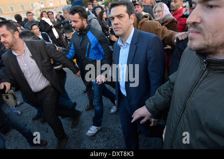 Athens, Greece, March 30th, 2014. Alexis Tsipras (2nd to right) joins protesters as they staged a demonstration to protest over the omnibus bill that will result in more austerity and recession. Credit:  Nikolas Georgiou / Alamy Live News Stock Photo