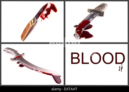 knife smeared with blood set Stock Photo