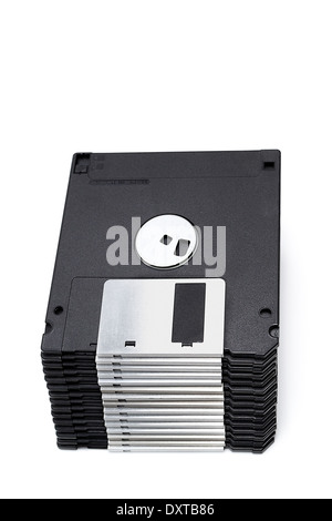 A pile of 3.5 floppy discs isolated on a white background Stock Photo