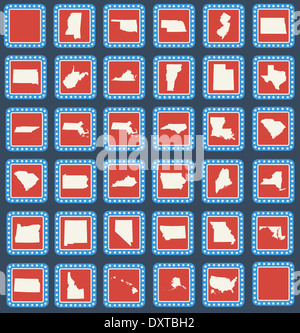 Set of American state map buttons in flat web design style, isolated on white background. Stock Photo
