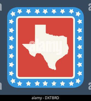 Texas state button on American flag in flat web design style, isolated on white background. Stock Photo