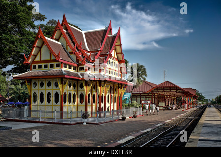 Hua Hin train station featuring the Royal Pavilion used in past era's by the Kingdoms monarchy when visiting the town Stock Photo