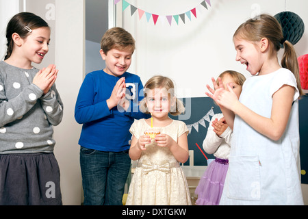 Children on birthday party having fun, Munich, Bavaria, Germany Stock Photo