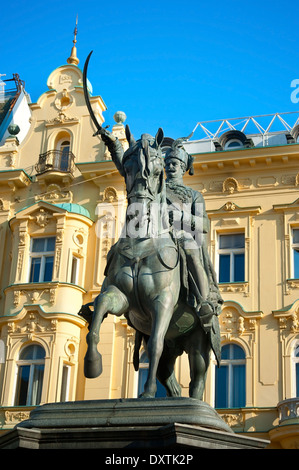 Ban Jelacic monument on central city square of Zagreb. Stock Photo