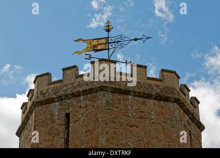 Close-up of banner type weather vane on the Gothic dovecote at Wroxton Abbey, Oxfordshire, England, UK. Stock Photo