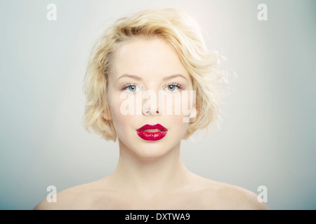 Young woman, red lips, portrait Stock Photo