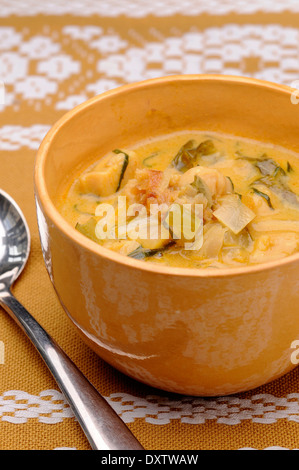 Chicken,coconut milk,shallot and leek soup Stock Photo